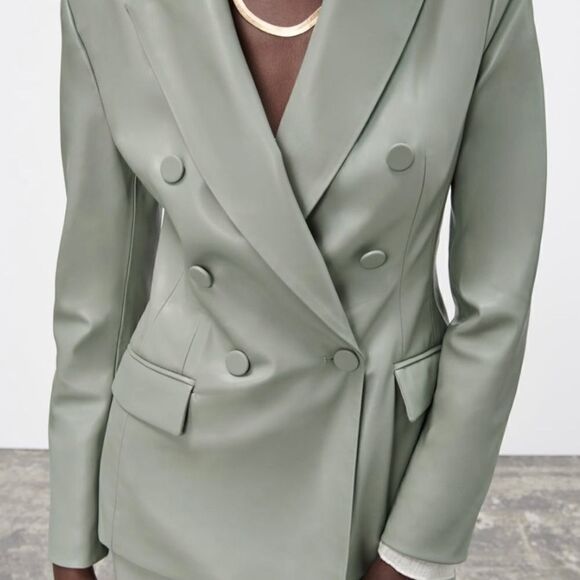 Zara Faux Leather Double Breasted Blazer New - Picture 6 of 8